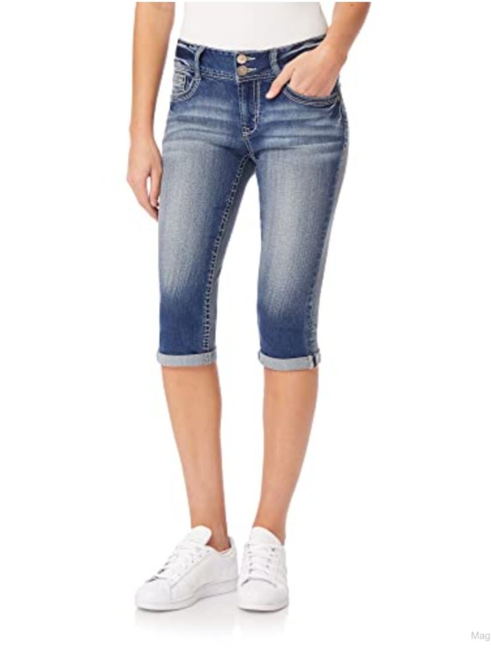Mid-Rise Insta Stretch Denim Capris for Women Curve-Hugging 17" Inseam